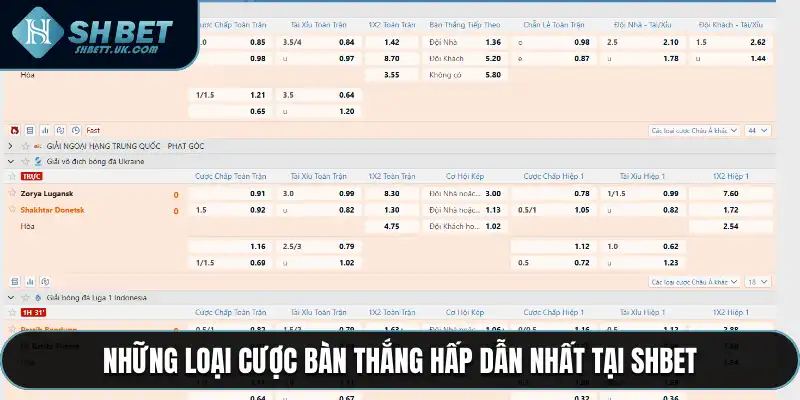 Những loại cược bàn thắng hấp dẫn nhất tại SHBET