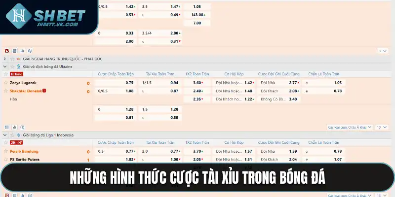 Những hình thức cược tài xỉu trong bóng đá