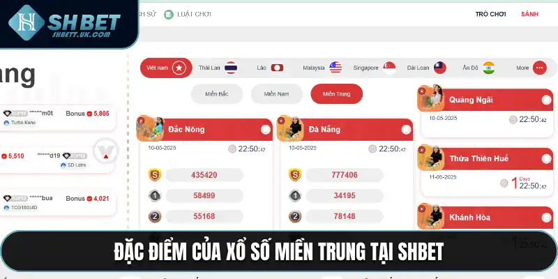 Đặc điểm của xổ số miền Trung tại SHBET